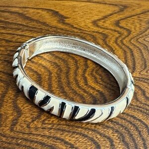 Vintage enameled Elegant Black and Silver Bangle Zebra Print Bracelet